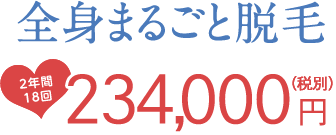 全身まるごと脱毛 2年間18回 234,000円（税別）